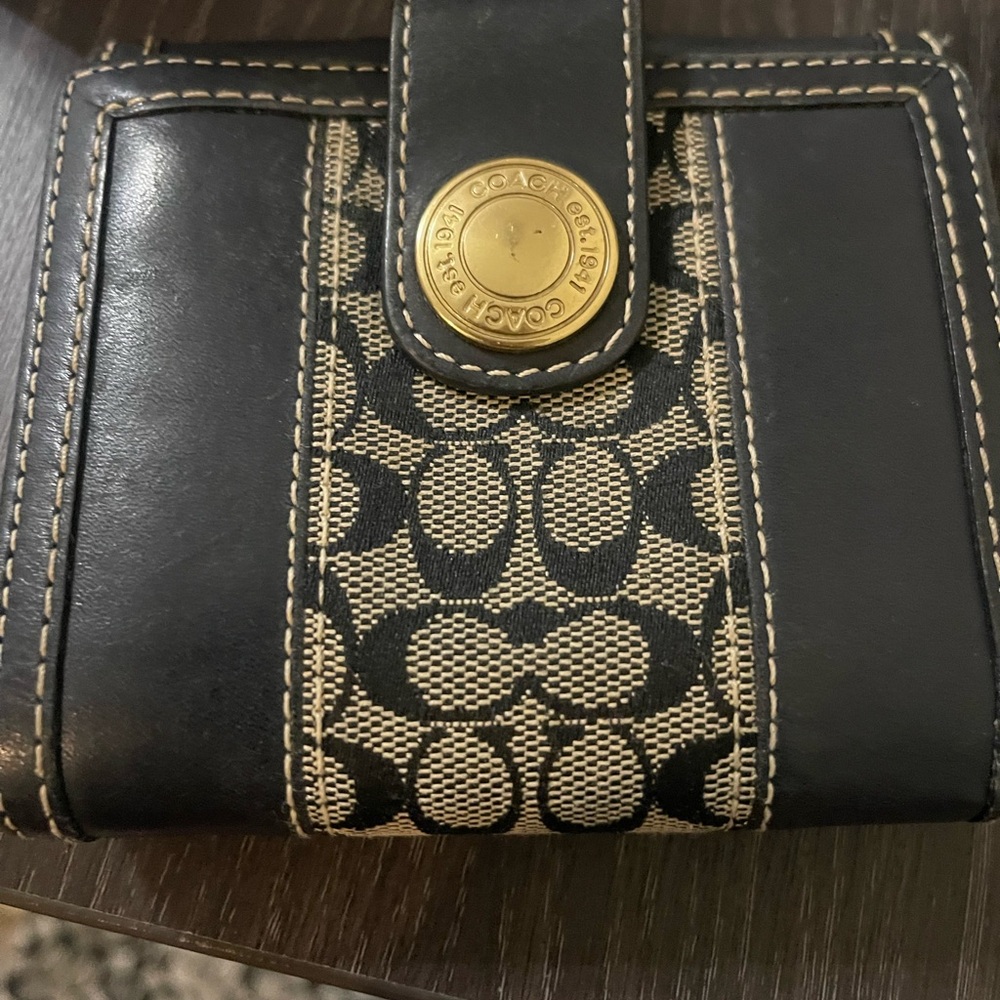Coach Black and Beige Signature Wallet